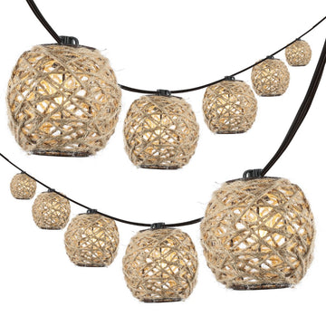 Oahu 10-Light Indoor/Outdoor 10 ft. Rustic Coastal Incandescent C7 Globe Hemp Rope Shaded String Lights - JONATHAN Y